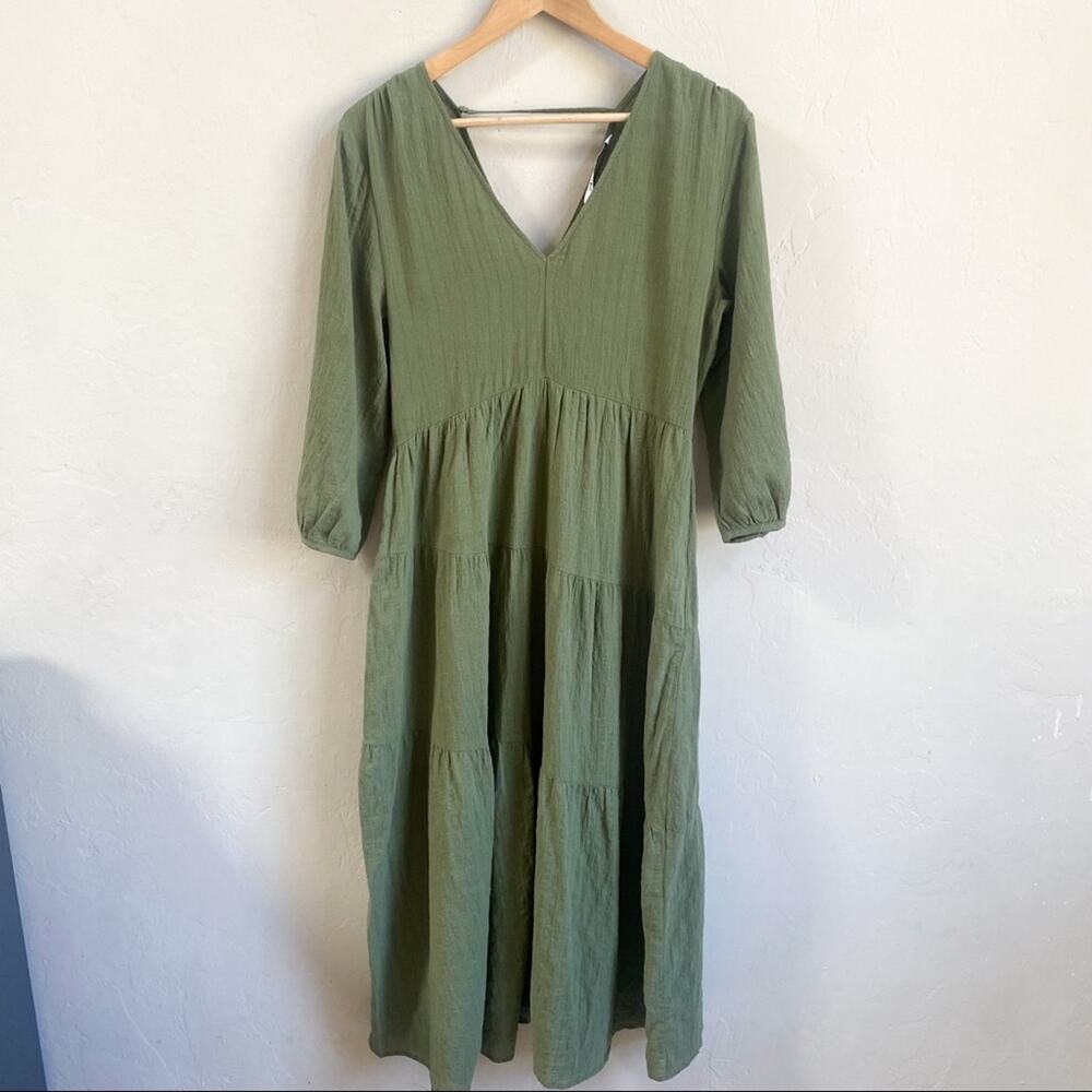 Zara Green Tiered Textured Midi Dress Size XS - Picture 5 of 10